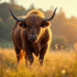 Aurochs puissant dans une prairie ensoleillee