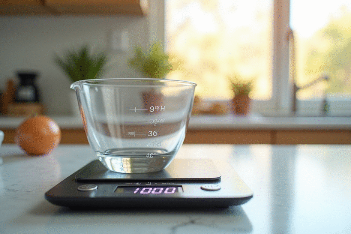 Balance de cuisine numérique avec 100 grammes et verre doseur
