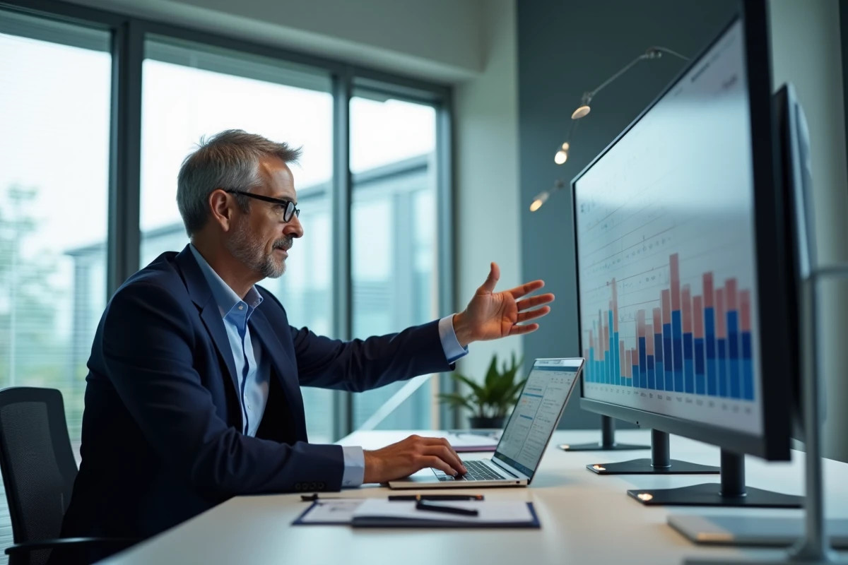 Consultant energie homme en costume dans un bureau moderne