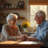 Couple agee riant main dans la main dans la cuisine