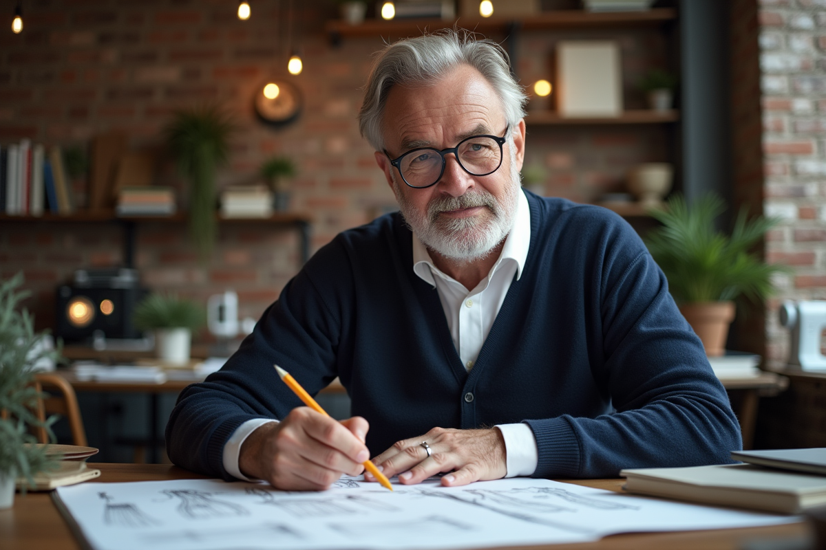 Designer homme esquissant motifs textiles