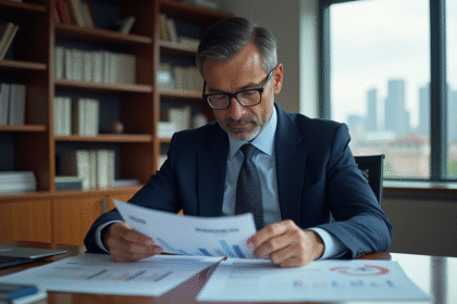 Economiste homme en costume dans un bureau moderne