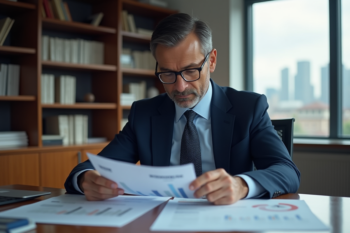 Economiste homme en costume dans un bureau moderne