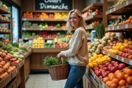 Femme d'âge moyen dans une épicerie de quartier à Montpellier