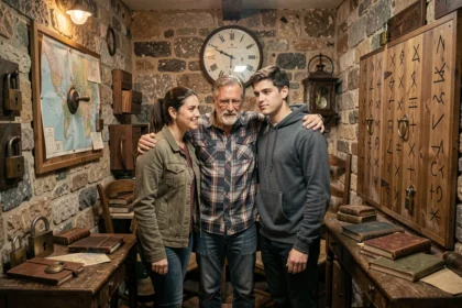 Groupe de joueurs immergés dans un escape game en Vaucluse, entourés d'énigmes et de décors mystérieux