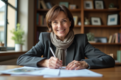 Femme d'âge moyen remplissant ses impôts à la maison