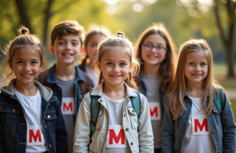 Enfants français portant des noms commençant par M dans un parc