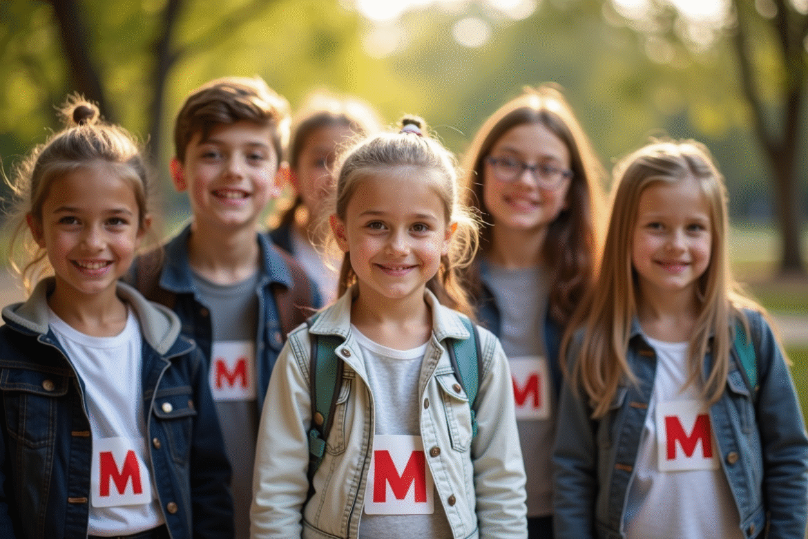 Enfants français portant des noms commençant par M dans un parc