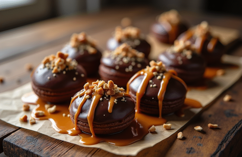 Craquelins au chocolat fraîchement cuits sur une table en bois