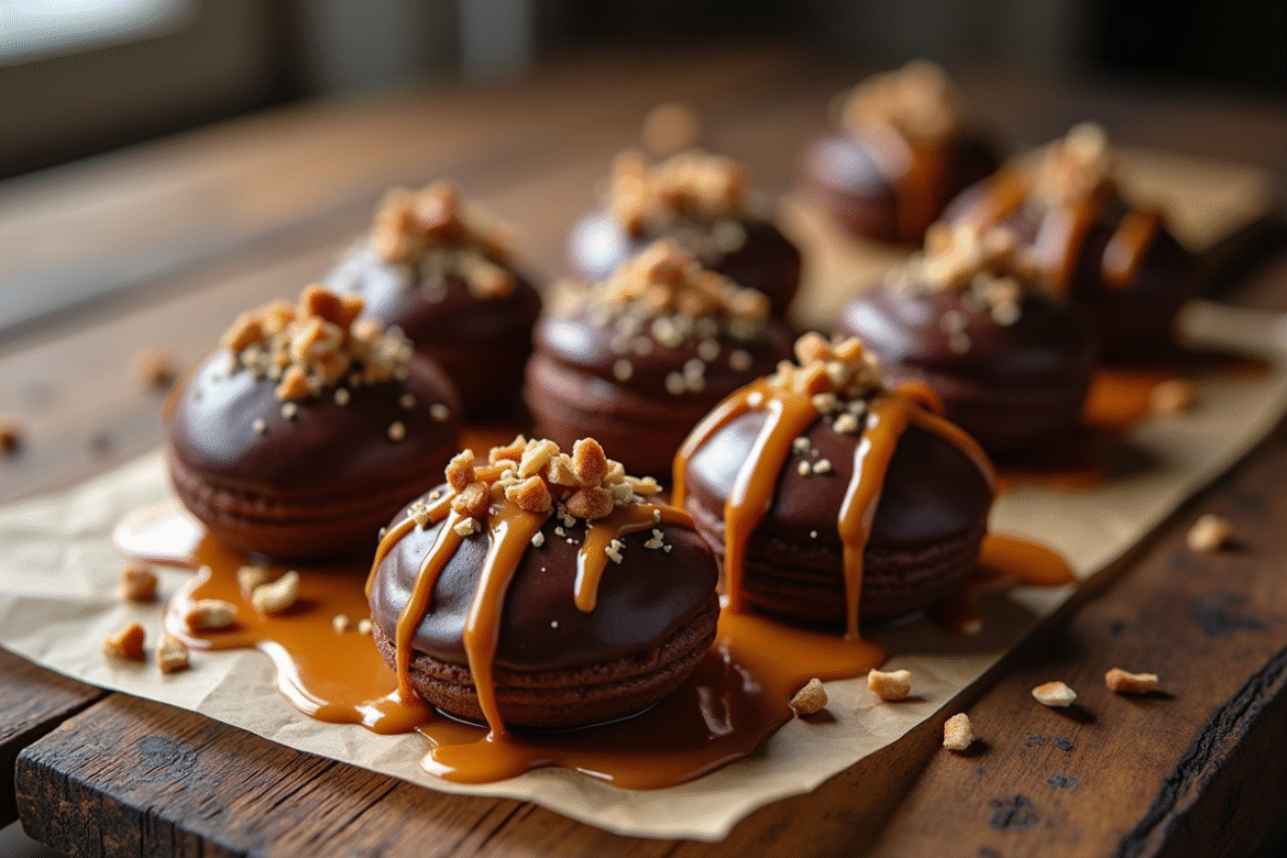 Craquelins au chocolat fraîchement cuits sur une table en bois