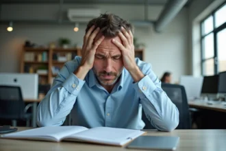 Homme stressé au bureau dans un espace moderne