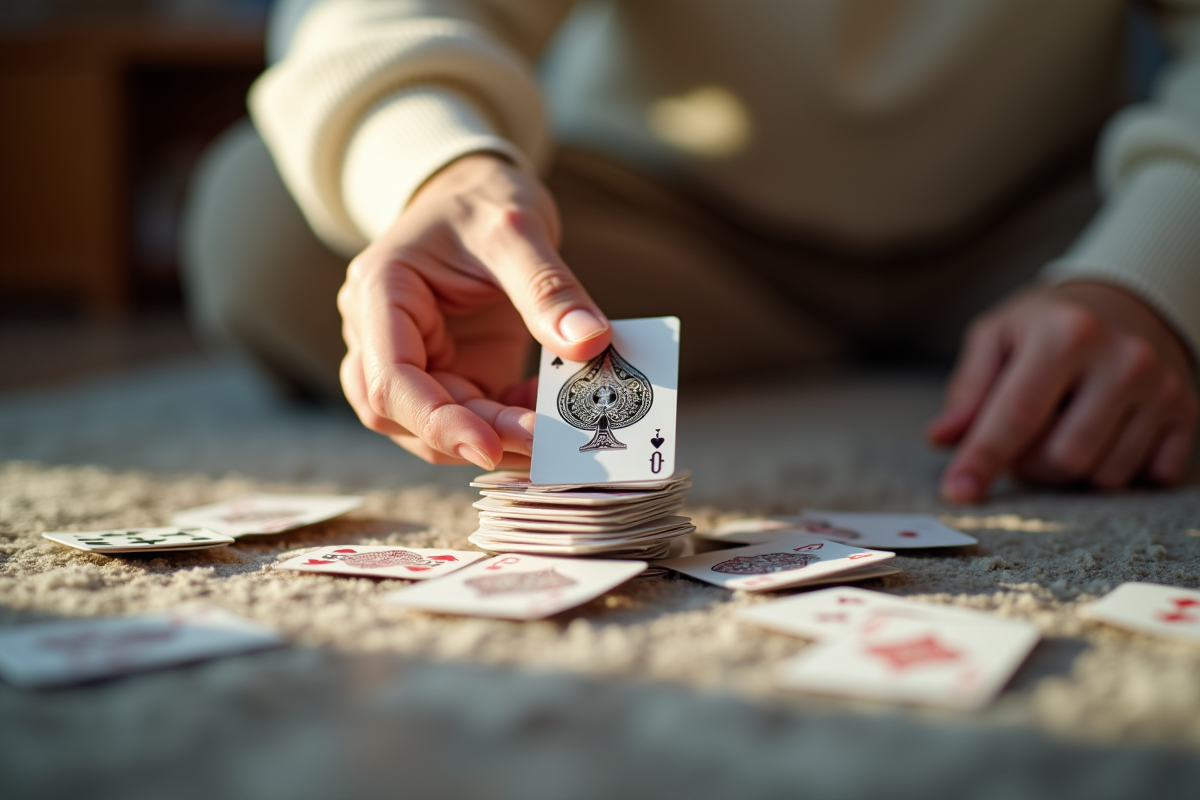 Main posant la carte gagnante sur la pile de jeu