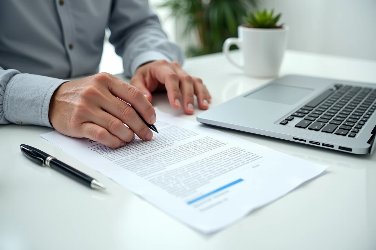 Mains tapant sur ordinateur avec une lettre de recours imprimée posée à côté