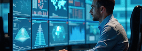 Professionnel de la securite dans une salle de controle moderne