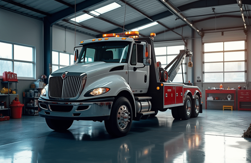 Camion de dépannage moderne dans un garage lumineux