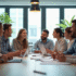 Groupe d'employes lors d'une reunion dans un bureau moderne