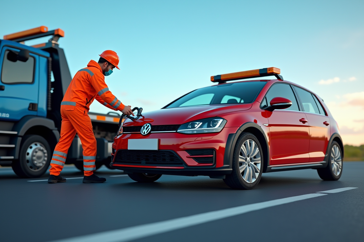 Intervenant de dépannage utilisant outils de marque sur route