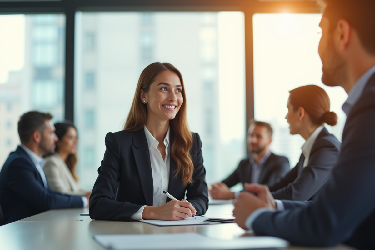 Secretaire prenant des notes lors d une reunion en salle lumineuse