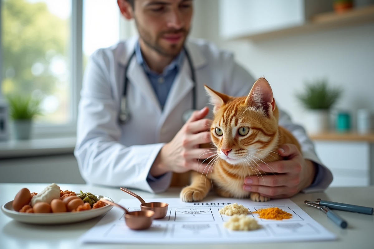 Vétérinaire tient un chat orange lors d